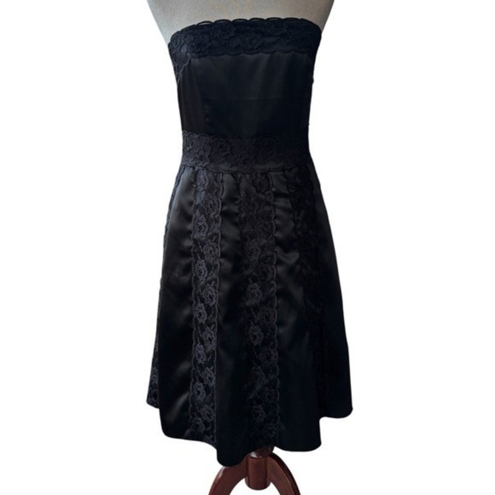 Heart‎ Moon Star Strapless Black Satin Lace Fit & Flare DressSz 8FairyWhimsigoth